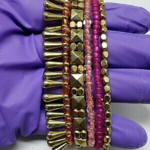 Women's Stylish Set of 5 Gold-tone Layered of Colorful Beaded Stretch Bracelets